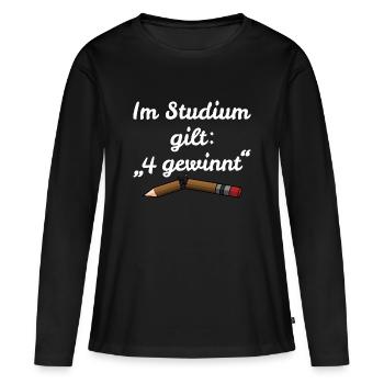 Dans l'étude s'applique: 4 victoires - énonciation drôle - T-shirt manches longues Premium bio Femme - noir - Devant - Julia (174cm)