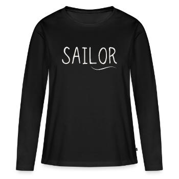 Lettrage du motif de voile de marin - T-shirt manches longues Premium bio Femme - noir - Devant - Julia (174cm)