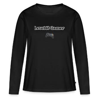 Level 18 Gamer - Frauen Premium Bio Langarmshirt - Schwarz - Vorne - Julia (174cm)