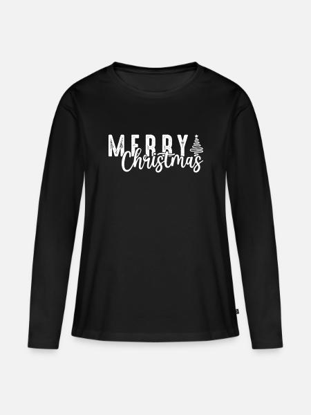 Frohe Weihnachten Skript Overlay - Frauen Premium Bio Langarmshirt - Schwarz