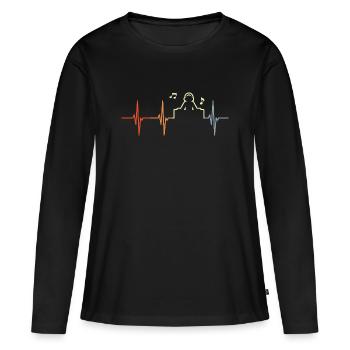 DJ Vintage Herzschlag - Frauen Premium Bio Langarmshirt - Schwarz - Vorne - Julia (174cm)