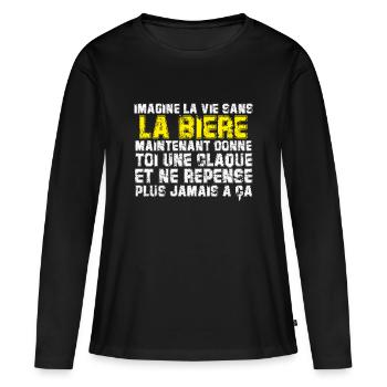 IMAGINE LA VIE SANS LA BIÈRE - T-shirt manches longues Premium bio Femme - noir - Devant - Julia (174cm)