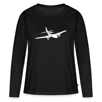 Silhouette minimaliste d’avion à hélice - T-shirt manches longues Premium bio Femme - noir - Devant - Julia (174cm)