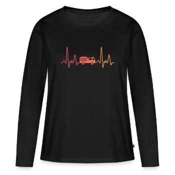 camion de pompier sunset battement de coeur pompie - T-shirt manches longues Premium bio Femme - noir - Devant - Julia (174cm)