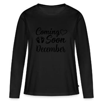 Bébé est enceinte en décembre - T-shirt manches longues Premium bio Femme - noir - Devant - Julia (174cm)