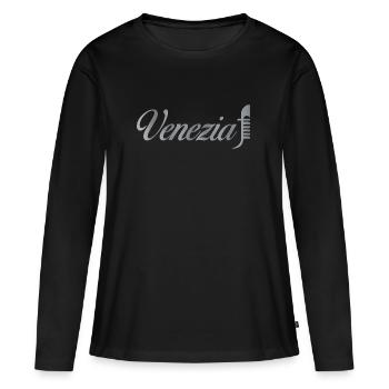 Venezia Script Métallique - T-shirt manches longues Premium bio Femme - noir - Devant - Julia (174cm)