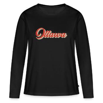Lettrage Calgary Canada – Typographie rétro - T-shirt manches longues Premium bio Femme - noir - Devant - Julia (174cm)