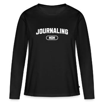 Maman qui tient un journal - T-shirt manches longues Premium bio Femme - noir - Devant - Julia (174cm)