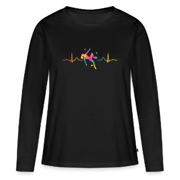 Boulderer Herzschlag Boulder Bouldern - Frauen Premium Bio Langarmshirt - Schwarz - Vorne - Julia (174cm)