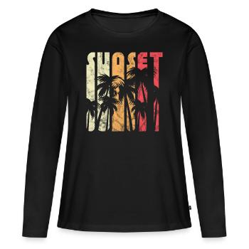 Palmier d'été coucher de soleil vintage rétro - T-shirt manches longues Premium bio Femme - noir - Devant - Julia (174cm)