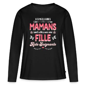 Meilleure Maman Avec Fille Aide Soignante - T-shirt manches longues Premium bio Femme - noir - Devant - Julia (174cm)