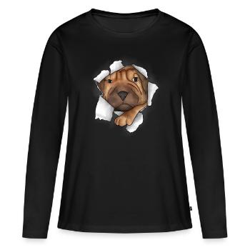 Chinese Shar Pei - Frauen Premium Bio Langarmshirt - Schwarz - Vorne - Julia (174cm)