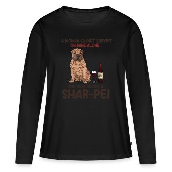 Chinese Shar Pei - Frauen Premium Bio Langarmshirt - Schwarz - Vorne - Julia (174cm)
