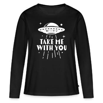 Nimm mich mit - Frauen Premium Bio Langarmshirt - Schwarz - Vorne - Julia (174cm)