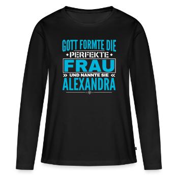 Alexandra Nom Design - T-shirt manches longues Premium bio Femme - noir - Devant - Julia (174cm)
