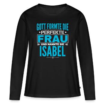 Isabel Nom Design - T-shirt manches longues Premium bio Femme - noir - Devant - Julia (174cm)