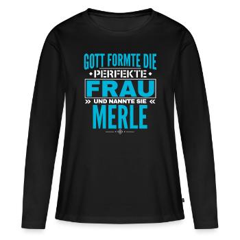 Conception du nom Merle - T-shirt manches longues Premium bio Femme - noir - Devant - Julia (174cm)