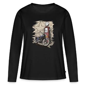Moto rétro des années 50 avec pompe à essence - Cadeau - T-shirt manches longues Premium bio Femme - noir - Devant - Julia (174cm)