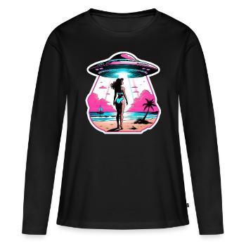 Woman is taken into UFO. Beach scene. - Women's Premium Organic Long Sleeve Shirt - black - Front - Julia (174cm)