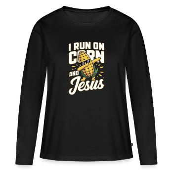 Maïs Jésus Foi Christ Maïs en épi - T-shirt manches longues Premium bio Femme - noir - Devant - Julia (174cm)