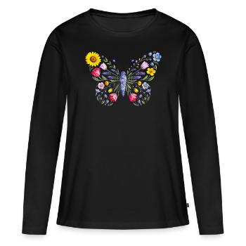 Women's Floral Butterfly Silhouette - Women's Premium Organic Long Sleeve Shirt - black - Front - Julia (174cm)