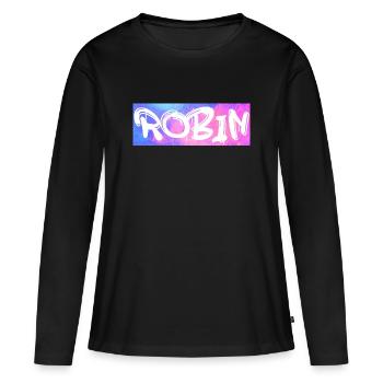 Robin Nom cadeau idée de cadeau galaxie - T-shirt manches longues Premium bio Femme - noir - Devant - Julia (174cm)
