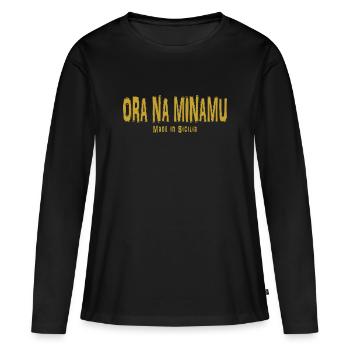T-Shirt Sizilien T-Shirt Sizilianisch jetzt na minamu - Frauen Premium Bio Langarmshirt - Schwarz - Vorne - Julia (174cm)