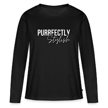 Purrfectly Stylish Cat Zitat Cat Lover - Frauen Premium Bio Langarmshirt - Schwarz - Vorne - Julia (174cm)