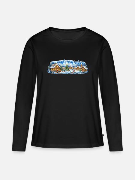 Winterdorf im Weihnachtsglanz - Frauen Premium Bio Langarmshirt - Schwarz
