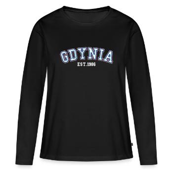 Gdynia gegründet 1986 - Frauen Premium Bio Langarmshirt - Schwarz - Vorne - Julia (174cm)