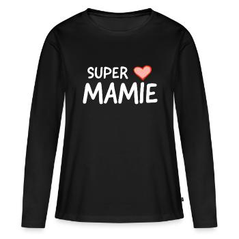 Super mamie - T-shirt manches longues Premium bio Femme - noir - Devant - Julia (174cm)