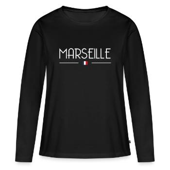 Marseille - Frauen Premium Bio Langarmshirt - Schwarz - Vorne - Julia (174cm)