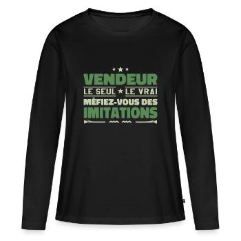 Vendeur le seul Vendeur le vrai Vendeur - T-shirt manches longues Premium bio Femme - noir - Devant - Julia (174cm)