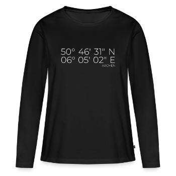 Koordinaten Aachen - Frauen Premium Bio Langarmshirt - Schwarz - Vorne - Julia (174cm)