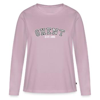 Gand Fondé en 1986 - T-shirt manches longues Premium bio Femme - rose poudré - Devant - Julia (174cm)