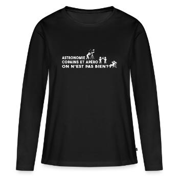 T-shirt Astronomie, Copains et Apéro - T-shirt manches longues Premium bio Femme - noir - Devant - Julia (174cm)