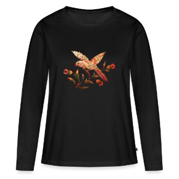 Oiseau, fleurs, été, printemps, illustration - T-shirt manches longues Premium bio Femme - noir - Devant - Julia (174cm)