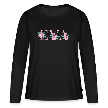 Eva Blumen Name Rosa Floral Mädchen Shirt - Frauen Premium Bio Langarmshirt - Schwarz - Vorne - Julia (174cm)