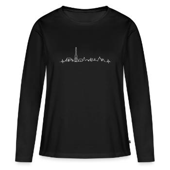 Herzschlag Paris Hauptstadt Denkmal Silhouette - Frauen Premium Bio Langarmshirt - Schwarz - Vorne - Julia (174cm)