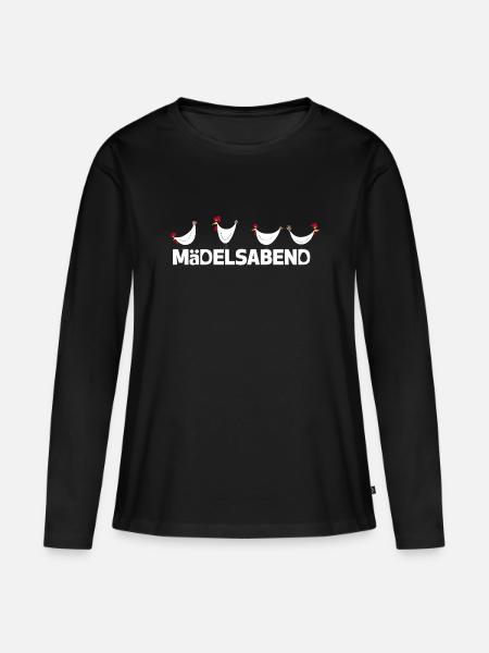 Lustige Hühner Illustration Mädelsabend - Frauen Premium Bio Langarmshirt - Schwarz