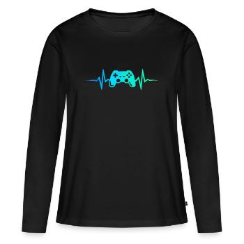Gamer Heartbeat Manette de jeu Manette de jeu Gamer - T-shirt manches longues Premium bio Femme - noir - Devant - Julia (174cm)