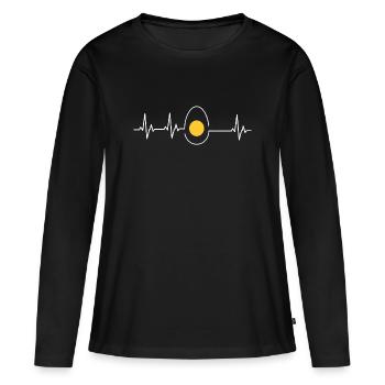 Hühner Fans -  Hahn - Gockel - Küken - Eigelb - Frauen Premium Bio Langarmshirt - Schwarz - Vorne - Julia (174cm)