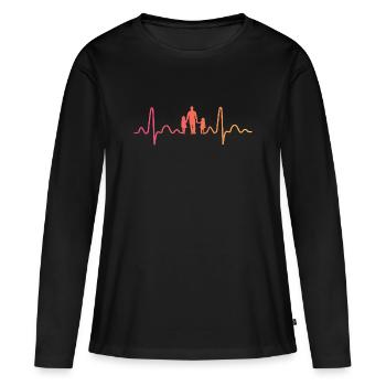 Père avec deux filles sunset battement de coeur   - T-shirt manches longues Premium bio Femme - noir - Devant - Julia (174cm)