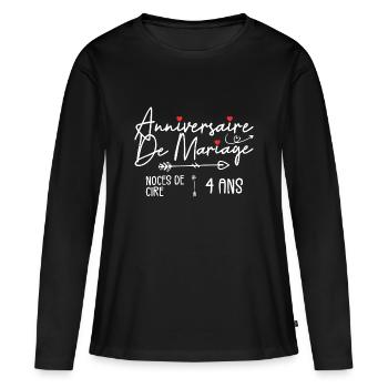 Anniversaire de mariage 4ans - Noce de Cire 4 ans - T-shirt manches longues Premium bio Femme - noir - Devant - Julia (174cm)