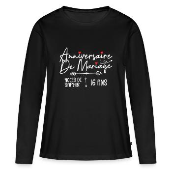 Anniversaire de mariage 16 ans - Noces de Saphir - T-shirt manches longues Premium bio Femme - noir - Devant - Julia (174cm)
