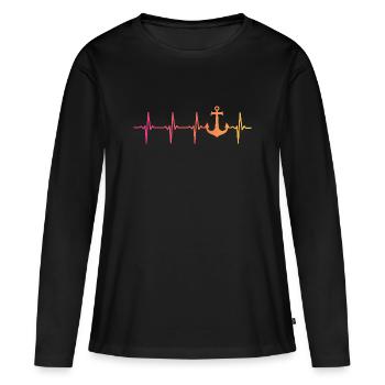 Ancre battement de coeur marin capitaine bateau - T-shirt manches longues Premium bio Femme - noir - Devant - Julia (174cm)