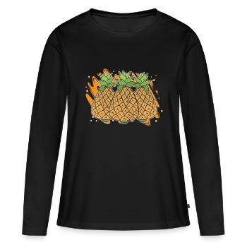 Tropische Frucht Exotisches Obst Geschenk Ananas - Frauen Premium Bio Langarmshirt - Schwarz - Vorne - Julia (174cm)
