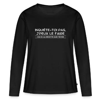Keine Sorge, ich habe das auf TikTok gesehen – Schürze - Frauen Premium Bio Langarmshirt - Schwarz - Vorne - Julia (174cm)