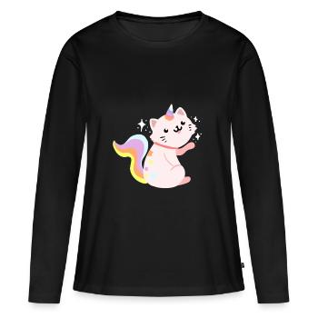 Caticorn assis - Drôle chat caticor - T-shirt manches longues Premium bio Femme - noir - Devant - Julia (174cm)