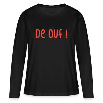 Crée ta phrase ... de ouf! typographie rouge - T-shirt manches longues Premium bio Femme - noir - Devant - Julia (174cm)